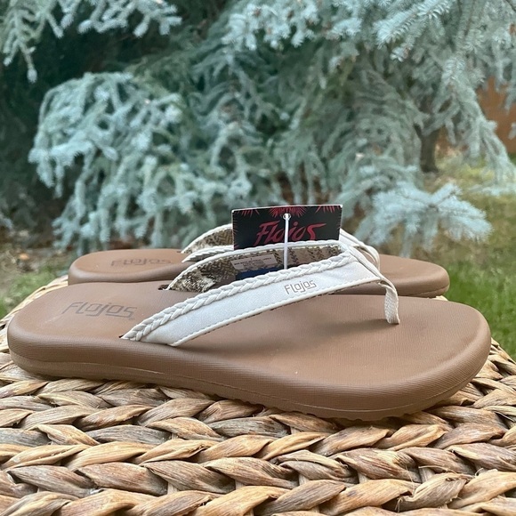 NEW Flojos Ivory Tan with Braided Edge Flip Flop Thong Toe Flat Sandals. Size 7 - Picture 6 of 10